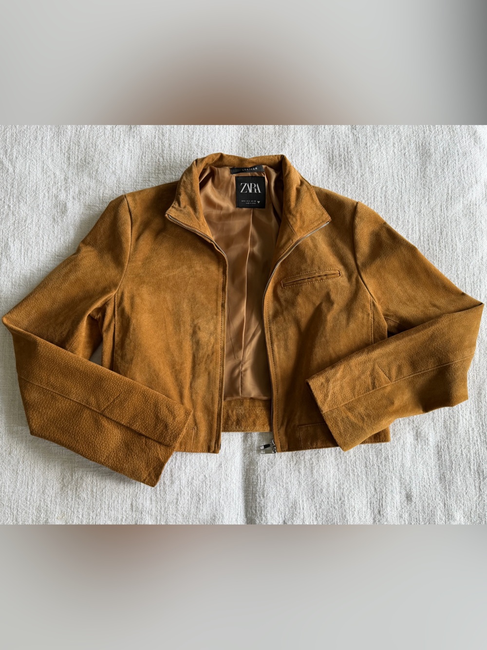Zara Women’s Tan Suede-Look Zip Jacket